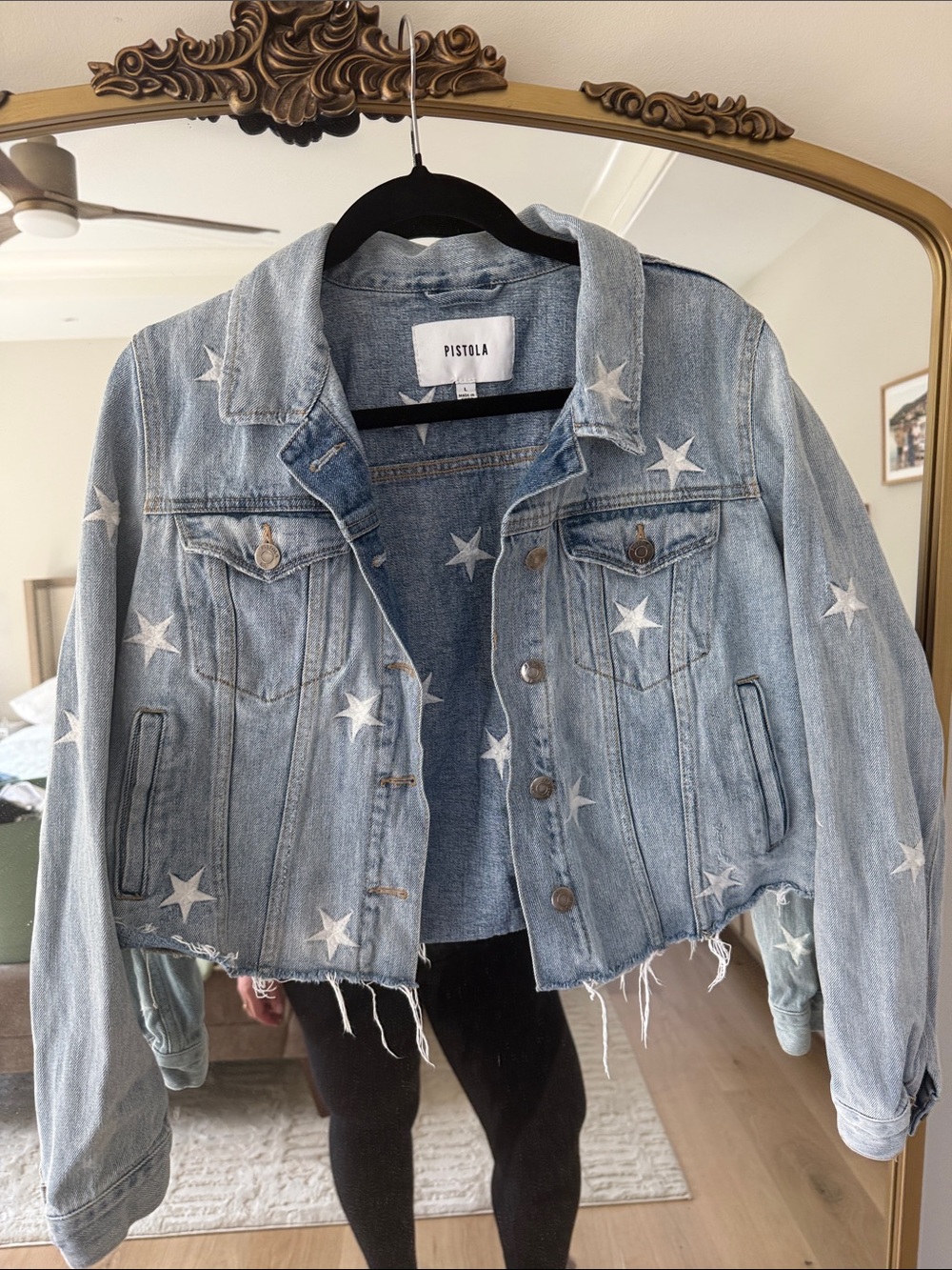 pistola Light Blue Star-Print Cropped Denim Jacket